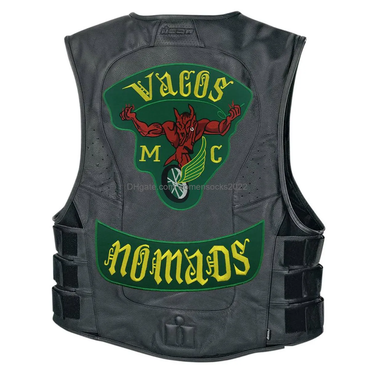 fashion vagos 1 mc full of jacket vest embroidered green motorcycle biker vest rock punk 9 pcs/ lot 