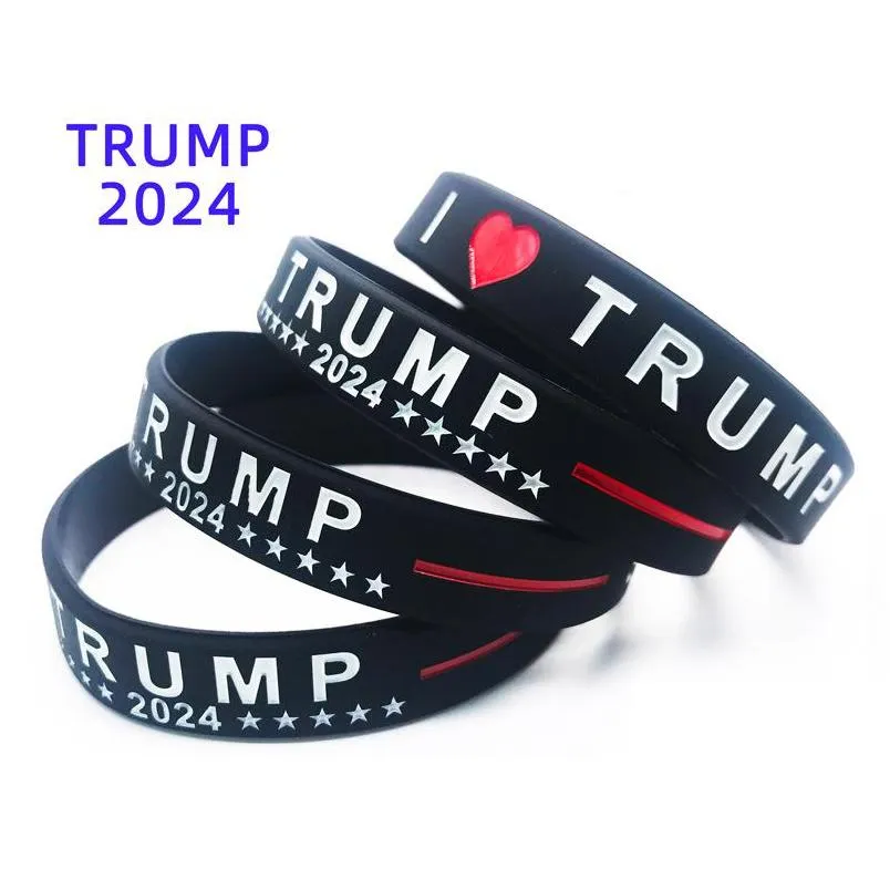 trump 2024 silicone bracelet black blue wristband party favor