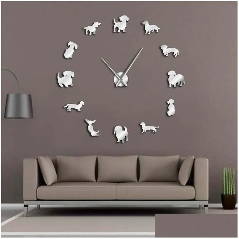 wall clocks diy dachshund art wienerdog puppy dog pet frameless  clock with mirror effect sausage large watch