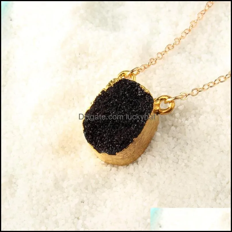 ins hot popular gold plated multicolor irregular natural druzy stone necklace geometric real crystal druzy pendant necklace