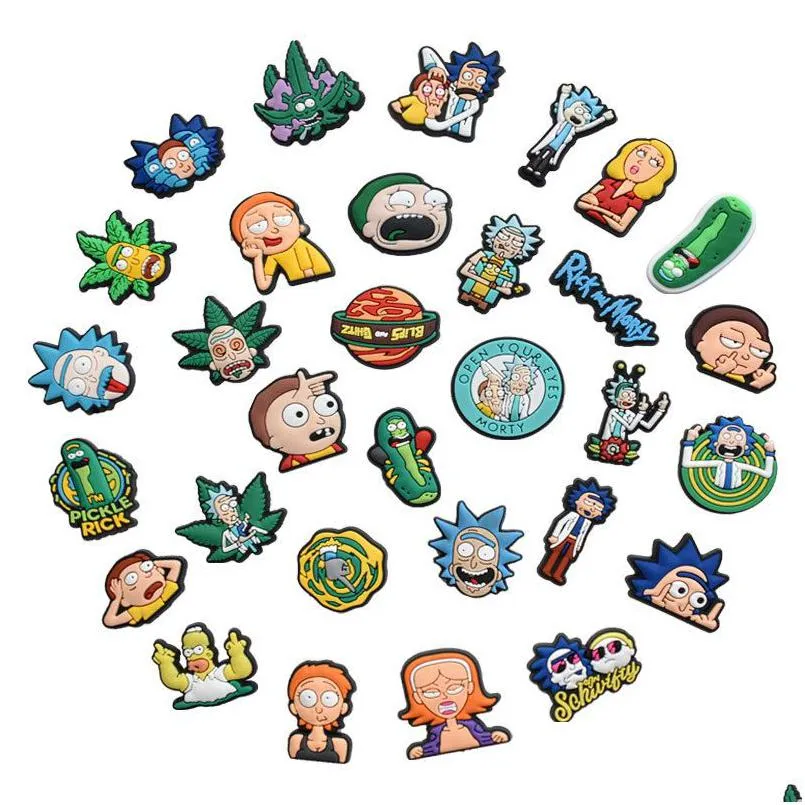 anime charms wholesale childhood memories rick morty funny tv characters cartoon croc charms shoe accessories pvc decoration buckle soft rubber clog