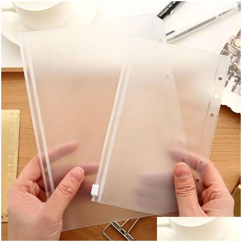 a5/a6/a7 pvc ring binder cover clear zipper storage filing supplies bag 6 hole waterproof stationery bags office portable document