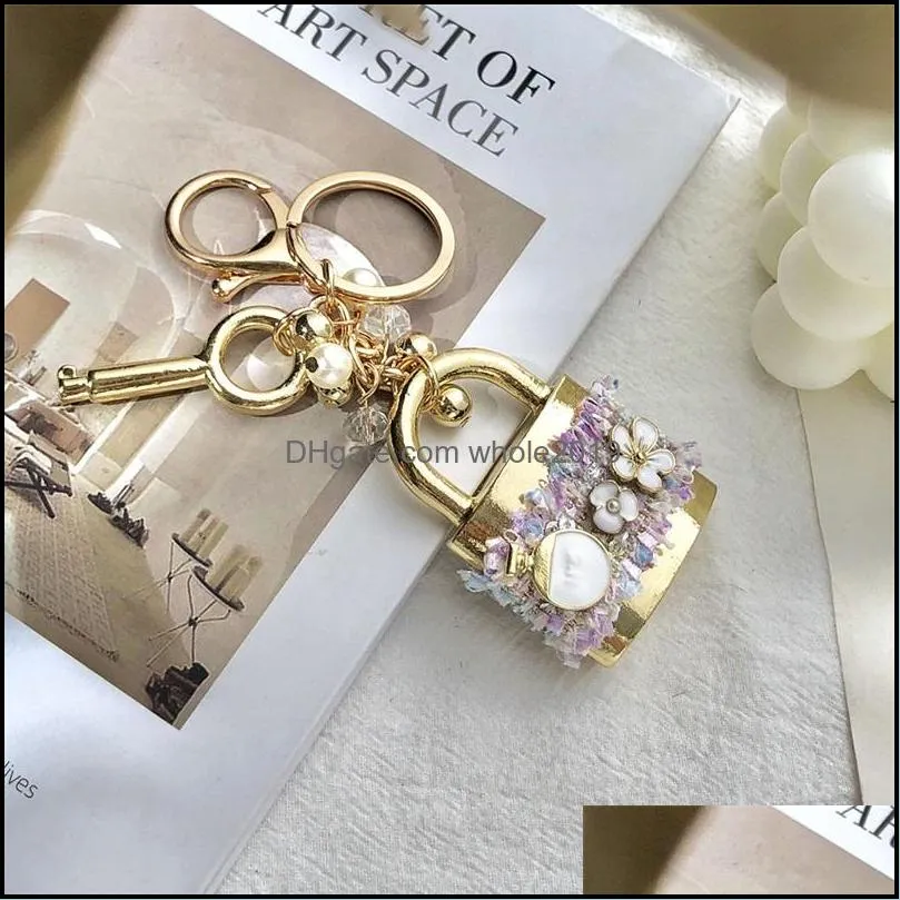 lock with key shape pendant metal keychain for women party gift friend jewelry