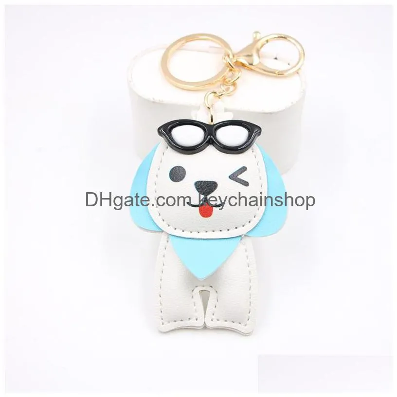 animal car key chains rings pu leather sunglasses dog keychains accessories cute keyrings holder bag pendant charms mens women fashion design beach jewelry