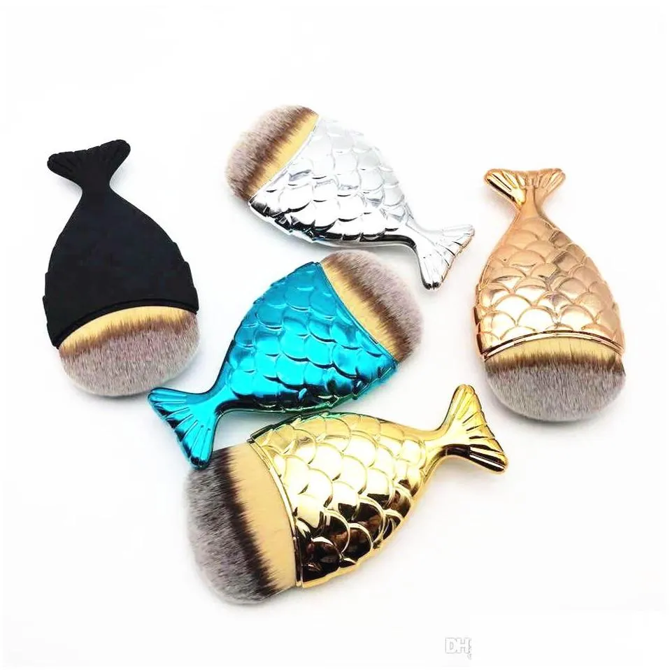 new desgin fashion hot colorful mermaid fish tail shape powder blush foundation oval makeup brushes make up tools