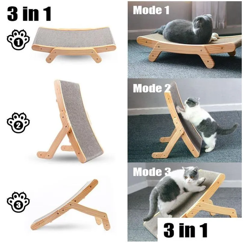 wooden cat scratcher scraper detachable lounge bed 3 in 1 scratching post for cats training grinding claw toys cat scratch board