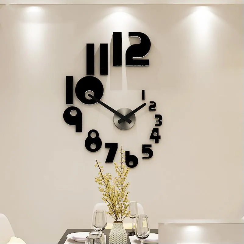 wall clocks creative numbers diy clock watch modern design for living room home decor acrylic mirror stickers