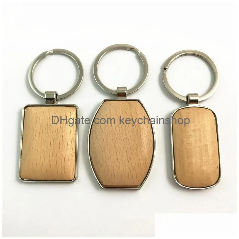 metal wood keychains key chain ring round heart rectangle simple diy blank wooden car key pendant holder fashion gifts keyrings