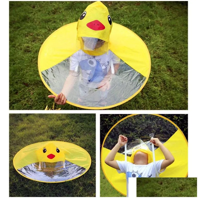 cute kids raincoat cartoon duck children rain poncho ufo shape kids rain coat outdoor boy girl rain jacket windbreaker umbrella 220613