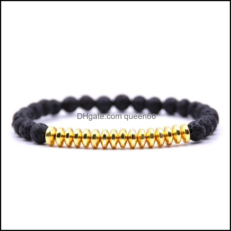 silver gold color 6mm natural black lava stone bead bracelet diy aromatherapy  oil diffuser bracelet for women