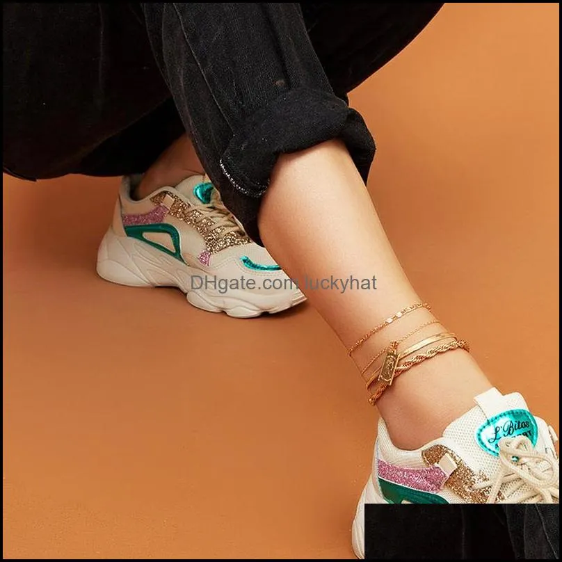 latest beach foot jewelry gold twist chain queen pendant anklet multilayer chain anklet ankle bracelet foot chain