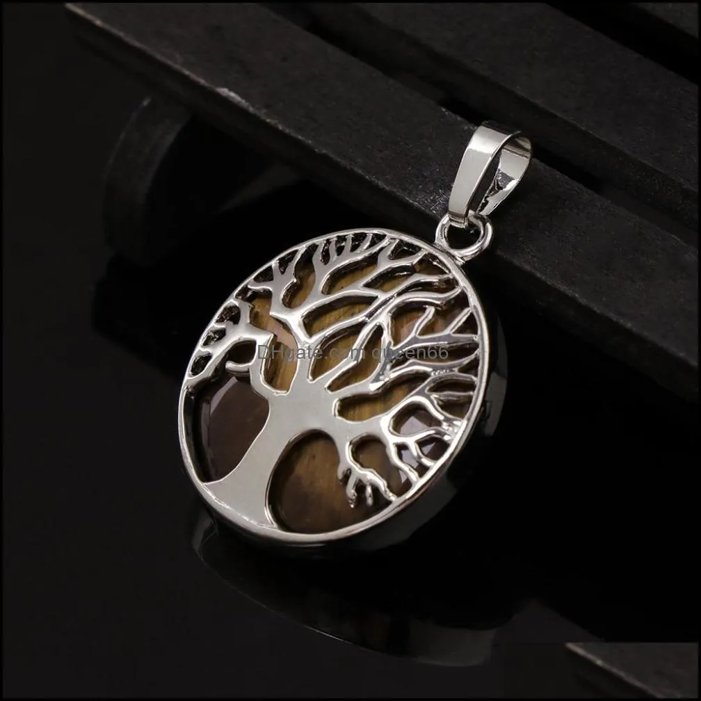 natural stone white turuoise tree of life pendant opal pink crystal life tree charms for necklace