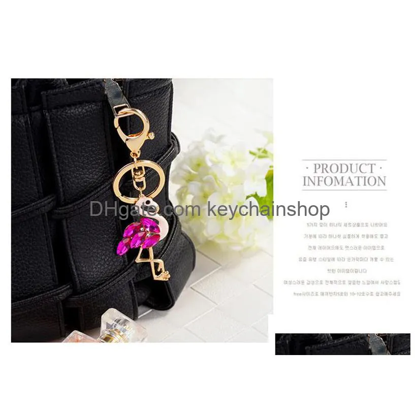 flamingo keychains rings rhinestone fashion car key charm pendant animal keyrings bag jewelry accessories fashion men women key chain