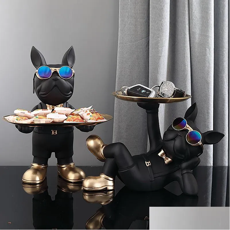 french bulldog butler nordic resin dog sculpture modern home decor for tabletop living room animal crafts ornament 220524