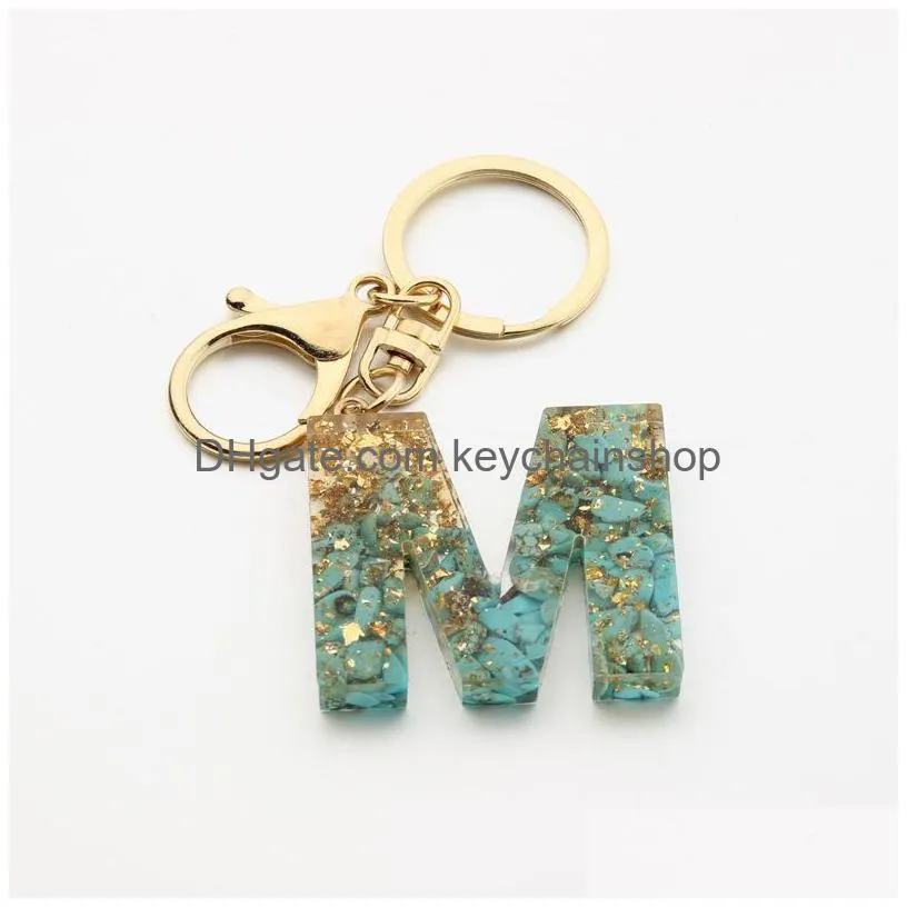 luxury car keyring chains crystal epoxy turquoise gold foil women personalized az 09 custom figure initial letter bag charms keychain