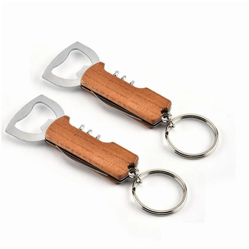 openers wooden handle bottle opener keychain knife pulltap double hinged corkscrew stainless steel key ring opening tools bar