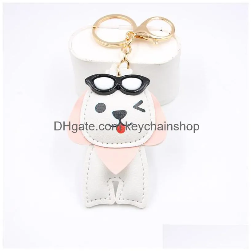 animal car key chains rings pu leather sunglasses dog keychains accessories cute keyrings holder bag pendant charms mens women fashion design beach jewelry