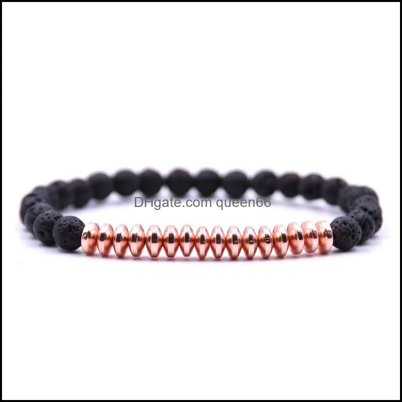silver gold color 6mm natural black lava stone bead bracelet diy aromatherapy  oil diffuser bracelet for women