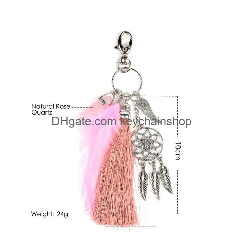 dreamcatcher feather key chain rings natural crystal alloy evil eye hamsa hand of fatima charm keychains bag car keyrings holder