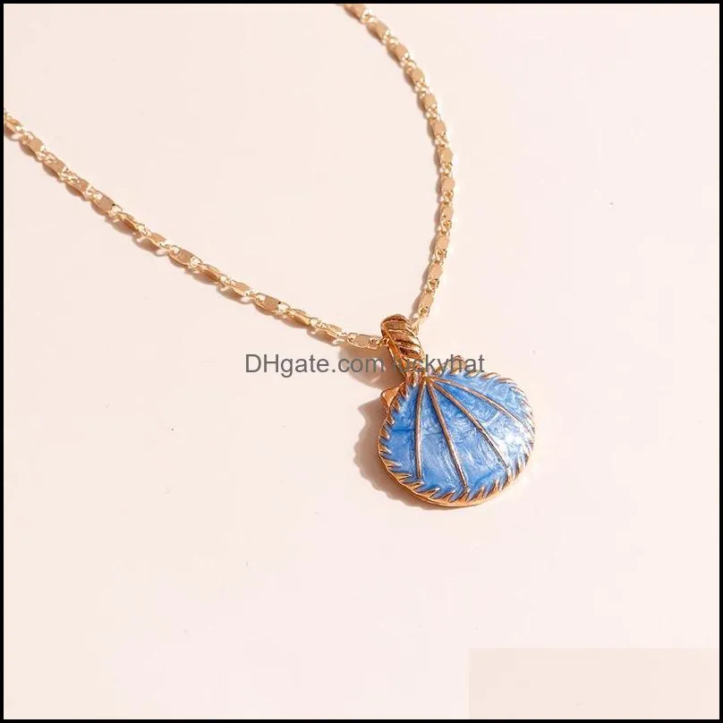 customizable novelty pink blue enamel fan shell pendants necklaces gold color chain choker necklace for women summer beach party