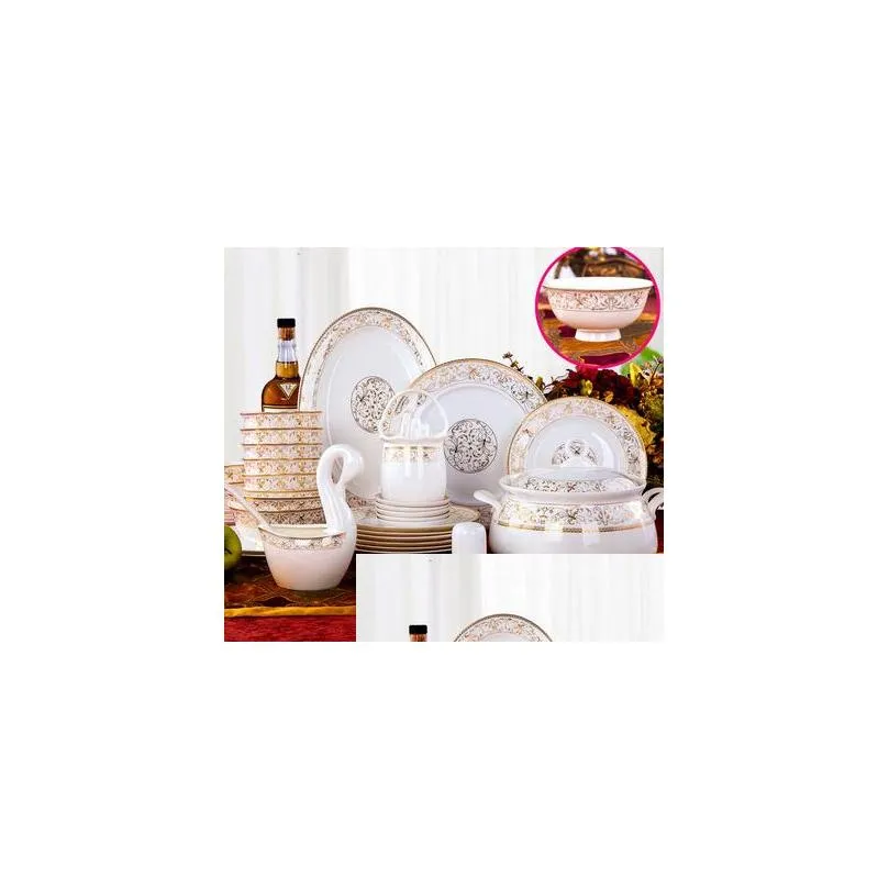 fashion 60 pcs porcelain dinnerware dining room luxury sun island dinner plates sets