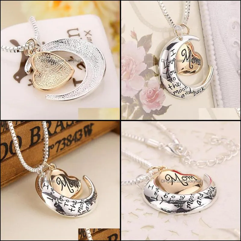 heart jewelry i love you to the moon and back mom pendant necklace mother day gift wholesale fashion jewelry