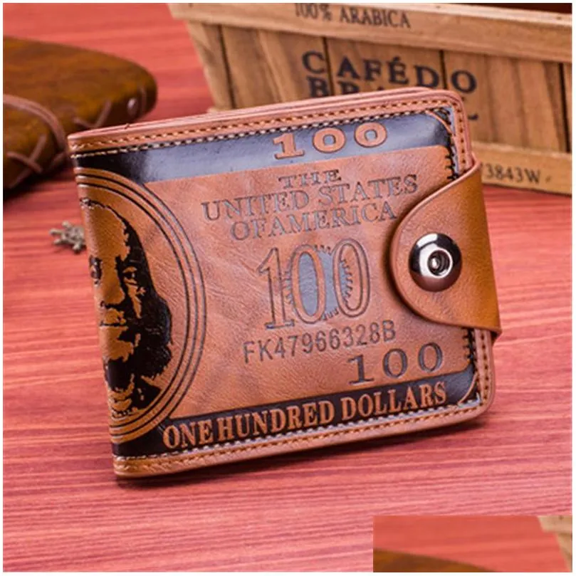 retro men wallets dollar figure pattern credit wallet men clutch pu money clip long male purse for coins multi pocket 