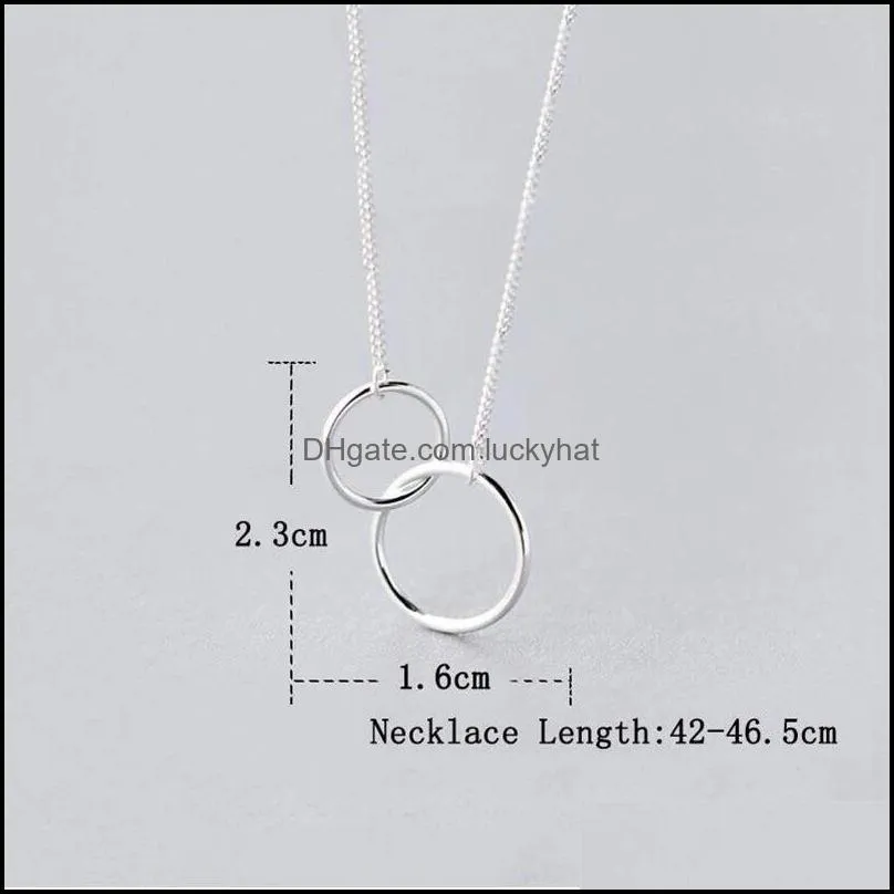 925 sterling silver double circle interlock clavicle short necklace silver color necklace for women collares erkek kolye869 t2