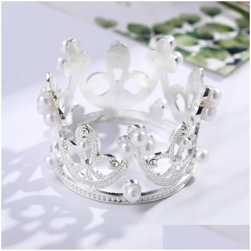 other event party supplies creative mini crown cake topper metal pearl happy birthday toppers wedding engagement decor sweet