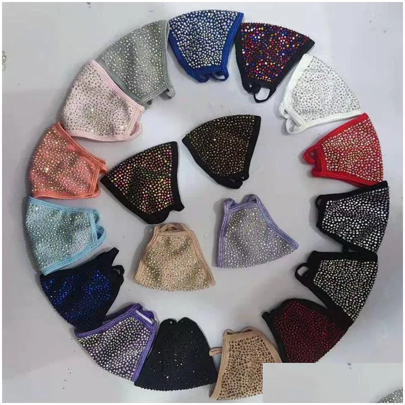 fashion bling diamond protective mask 16 colors pm2.5 dustproof face masks washable reusable with rhinestones for women