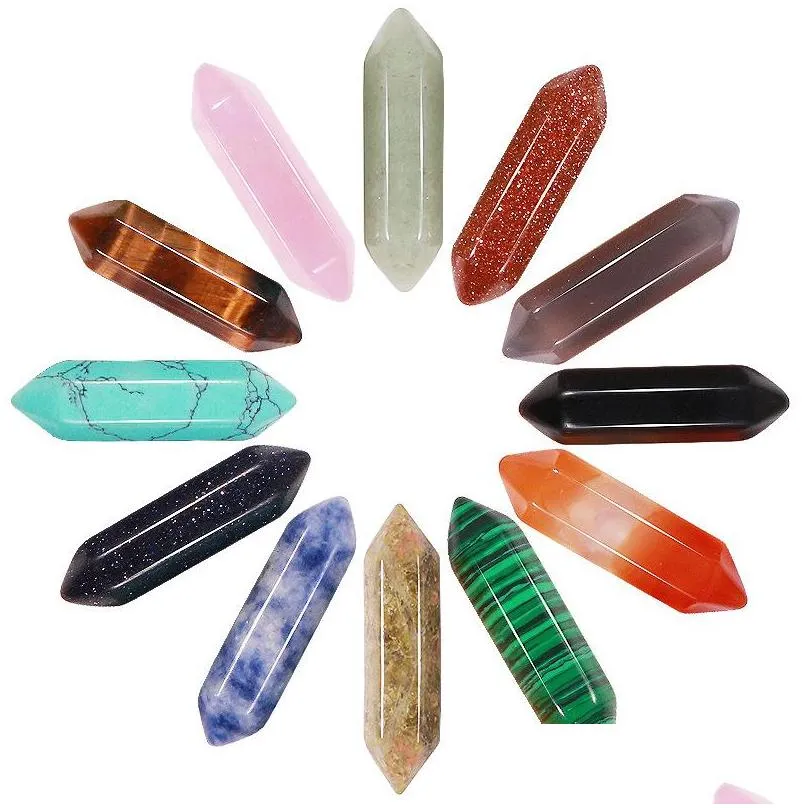natural crystal stone party favor hexagonal column gem pendant accessories diy jewelry 32x8mm