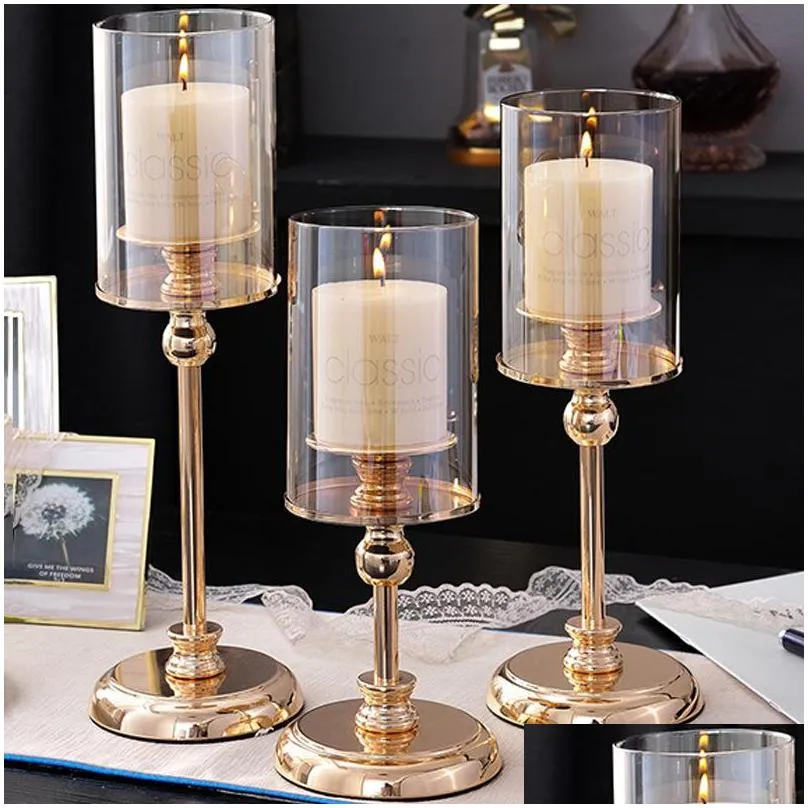 retro metal candle holders creative glass candlestick crafts wedding holiday party supplies candelabrum home decoration ornaments