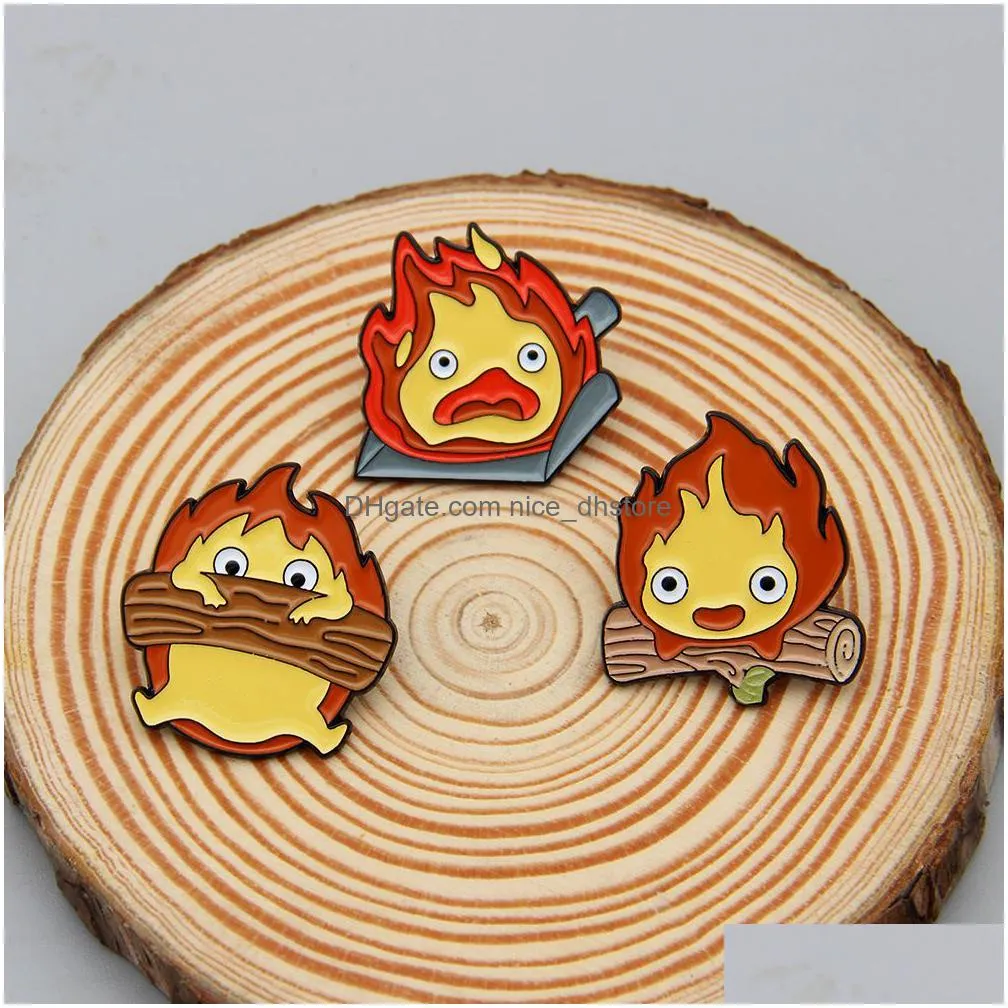 calcifer log hard enamel pin studio ghibli pin fire brooch cute funny badges