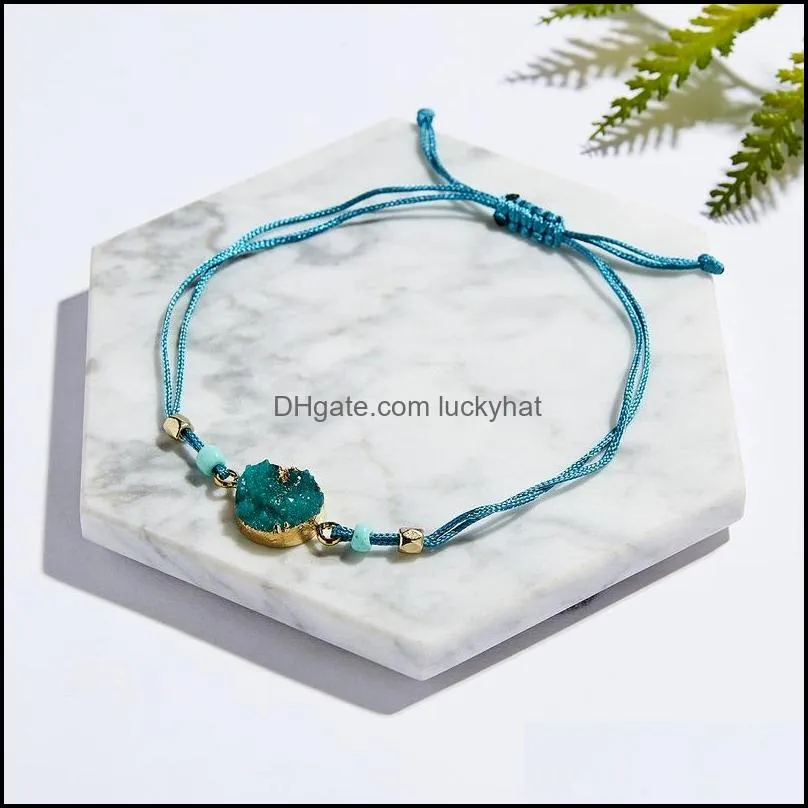 natural stone bracelets multicolor resin stone pendant handmade weave bracelet charm party jewelry