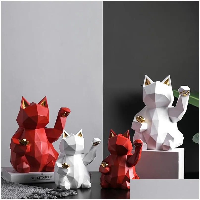 resin sculpture lucky cat statue decoration fashion modern home decor statue gift desktop furnishings home accessories ornaments