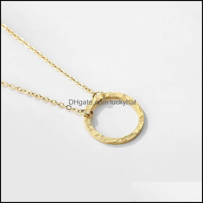 korea simple fade resistant gold plated hammered round circle pendant necklace