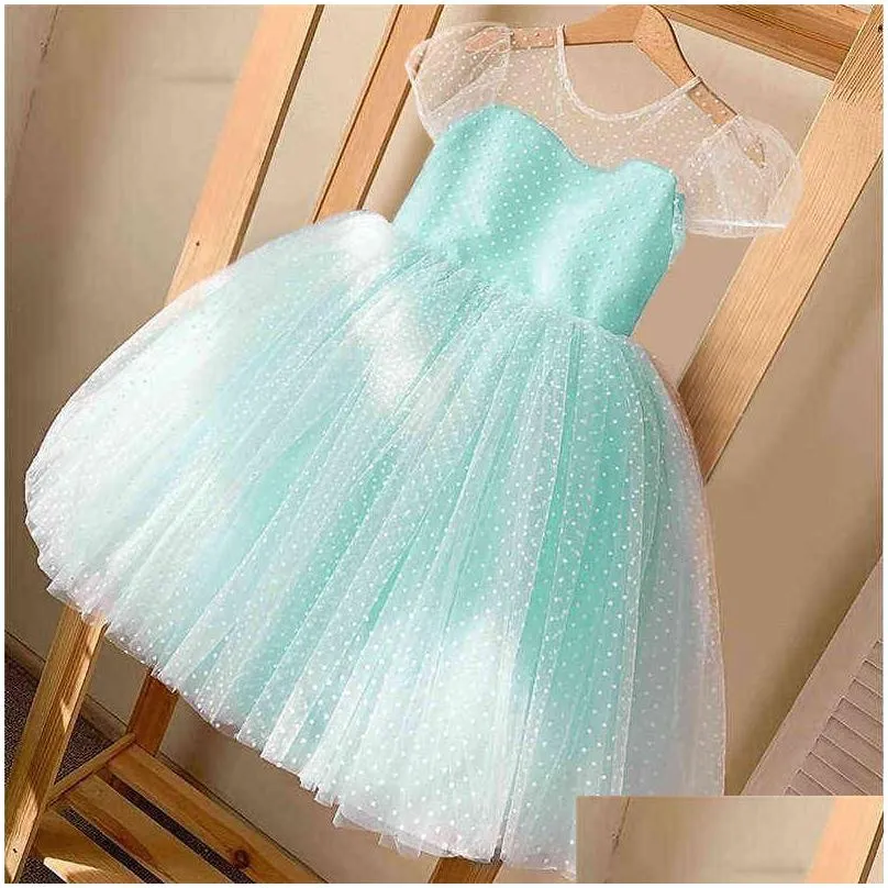fancy girls dress birthday party princess lace kids ball gown elegant casual children tulle dots size 410t 220119