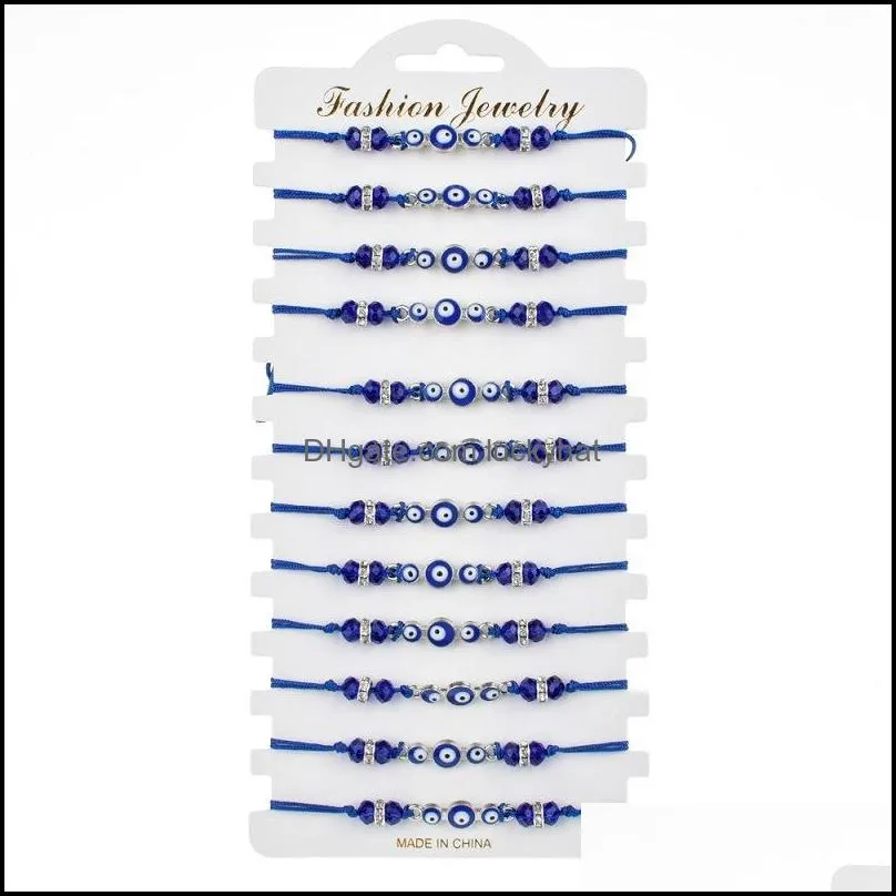 couples women 12pcs/sets blue turkish evil eye charms bracelets crystal bead adjustable rope chain anklets child girl jewelry1 529 q2