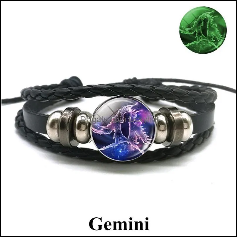 custom bracelets gemini leo libra scorpio sagittarius 12 constellation luminous bracelet leather bracelet zodiac charm jewelry