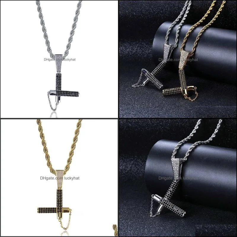 black zirconia nunchuck necklace hip hop man pendant product categoryaccessories