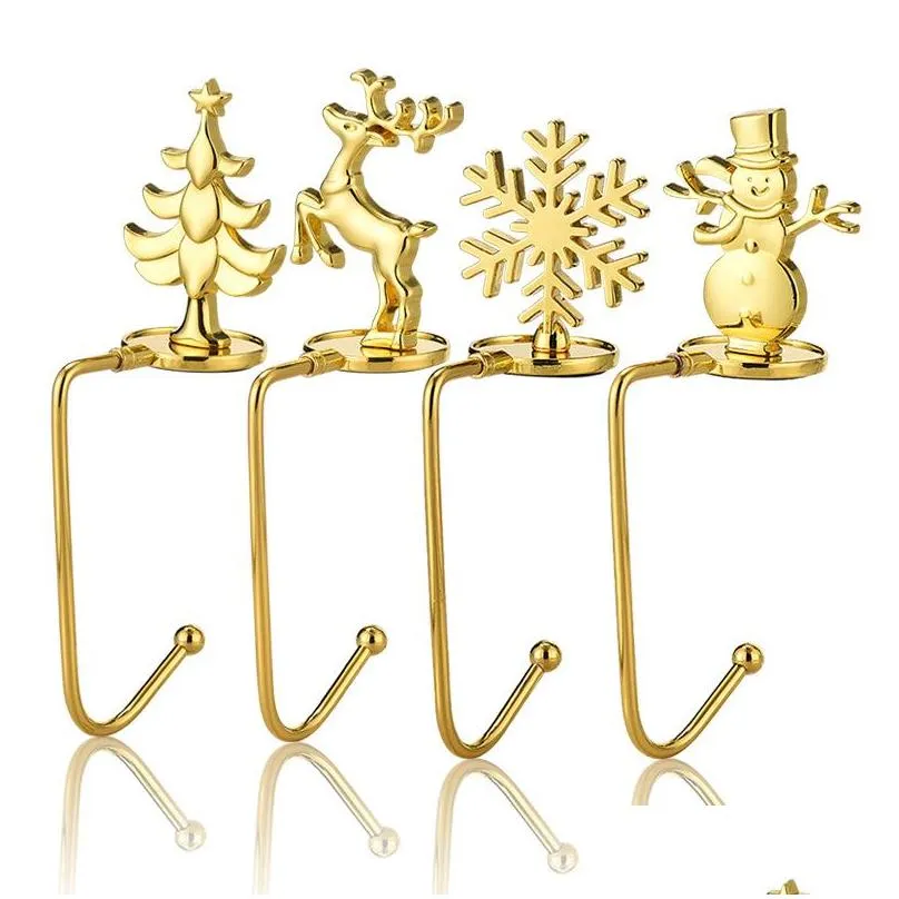 gold christmas decoration hook snowflake santa elk christmas gift fireplace sock metal pendant