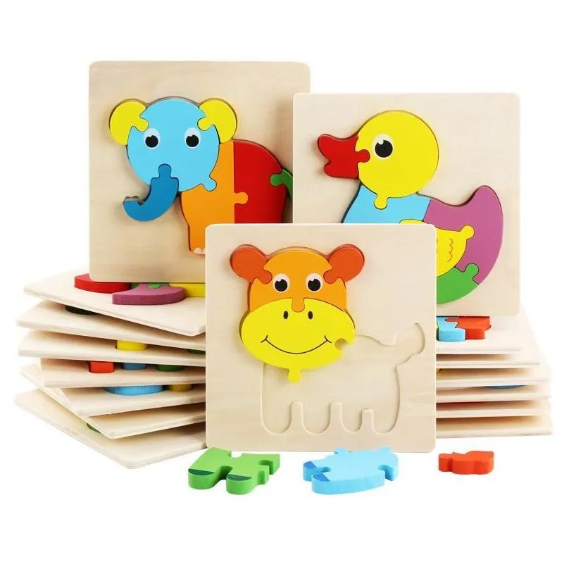 baby 3d puzzles jigsaw wooden toys for children cartoon animal traffic puzzles intelligence kids early educational training toy fy5517