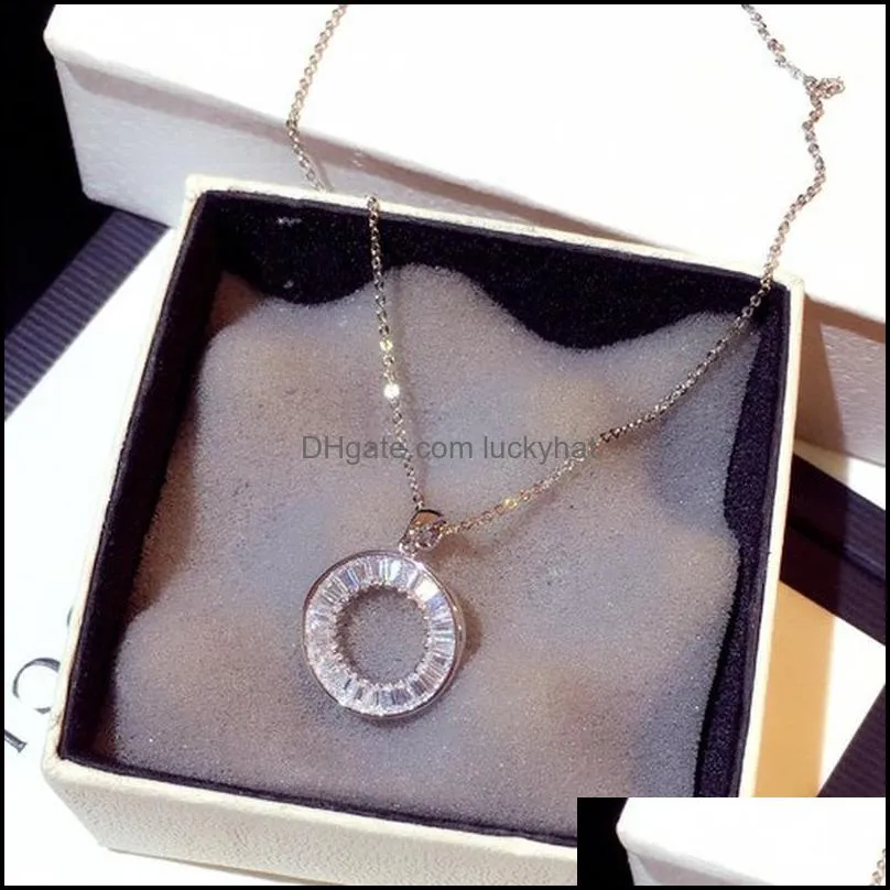 twinkling cubic zircon circle pendant necklace rhinestone crystal cz hollow round necklace jewelry