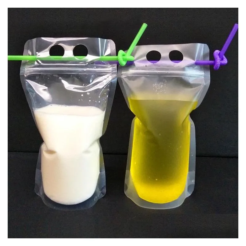 plastic drink pouch water bottles bags with straws zipper disposable drinking container party tableware