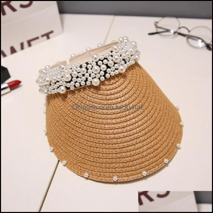 personality handmade pearl women hats summer outdoor sun protection hat fashion sun wide brim hats for ladies630 t2