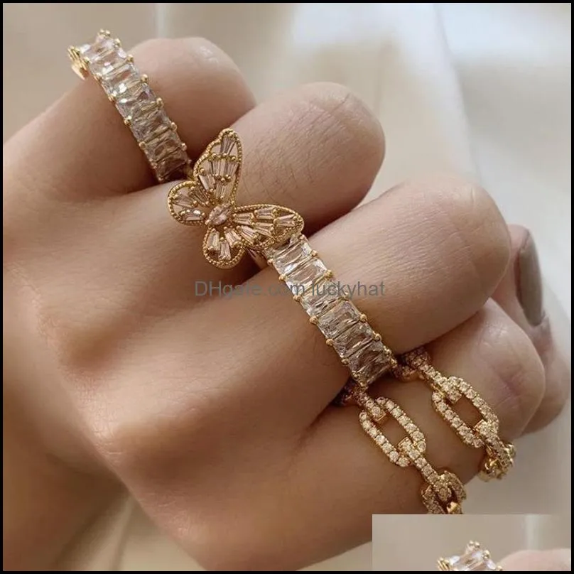 zirconia square rings 18k real gold plated stainless steel cubic zircon finger ring