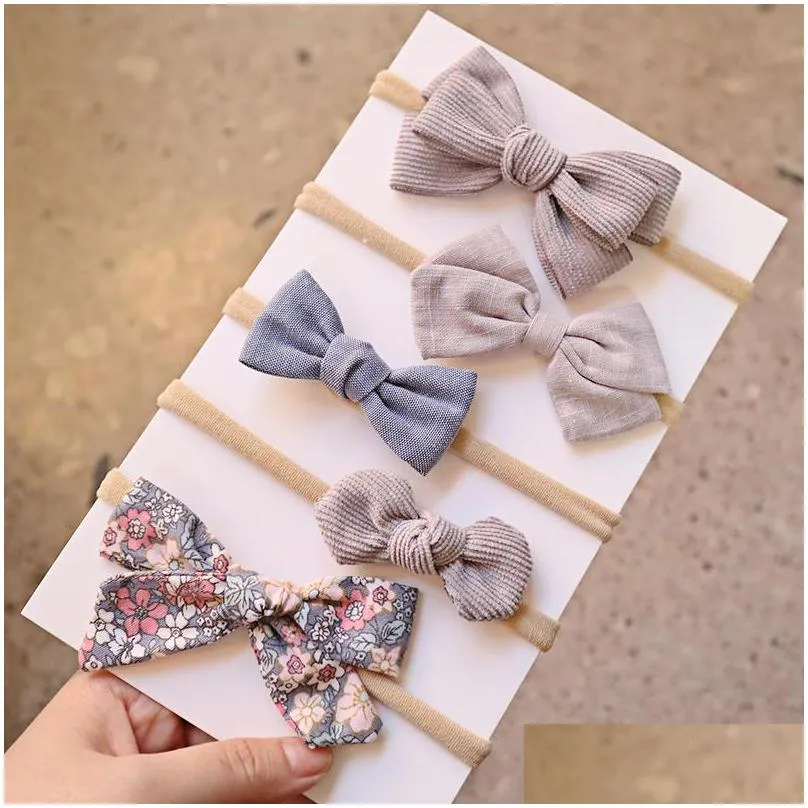 5pcsset baby bow headband nylon headbands cotton hair bands for children girls soft hairband born hair accessories toddler 220519