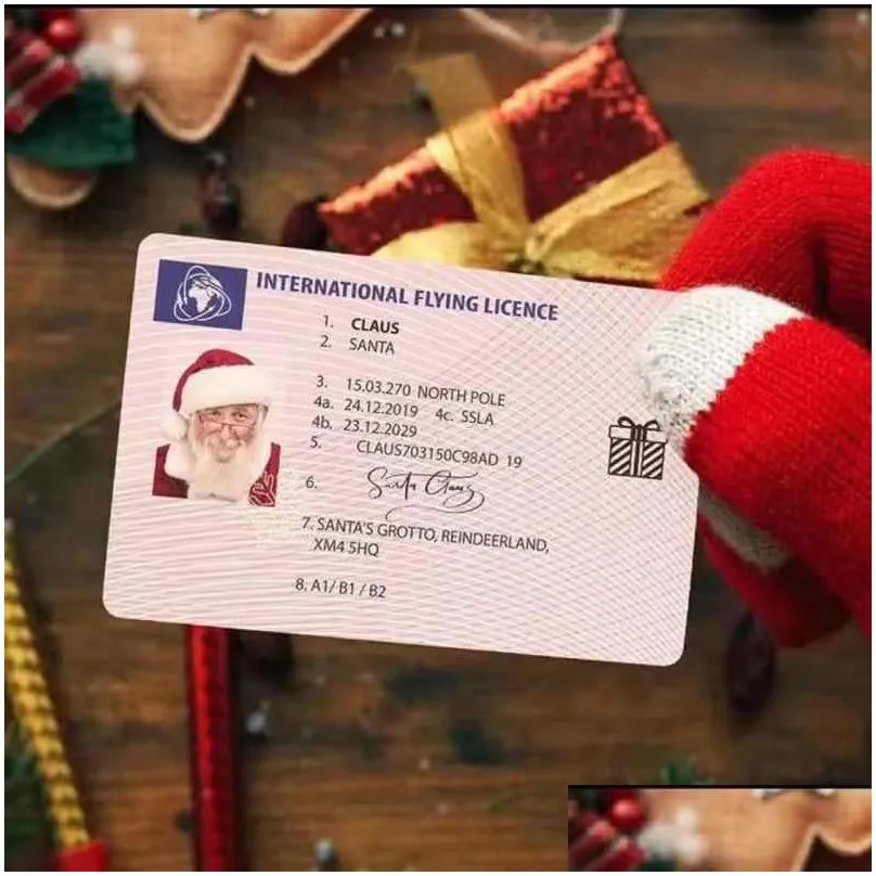 santa claus flight cards sleigh riding licence tree ornament christmas decoration old man driver license entertainment props