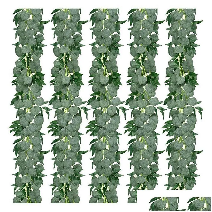 decorative flowers wreaths 5 pack artificial eucalyptus garland with willow leaves greenery vines for wedding home party garden