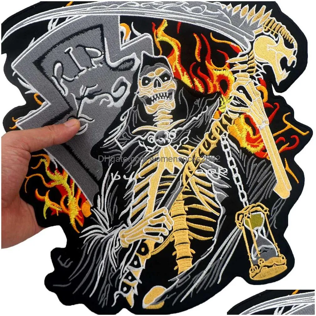 fu 141 skull sickle large punk embroidered iron on backing biker badge for jacket jeans